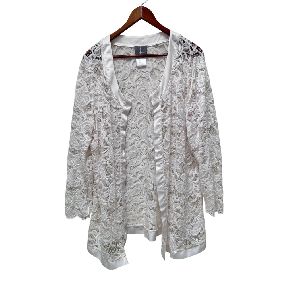 Fair Lady White Lace Open Front Kimono Cardigan‎ Duster Jacket Size 16